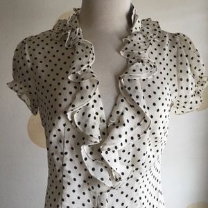 White House | Black Market Polka Dot Ruffle Blouse
